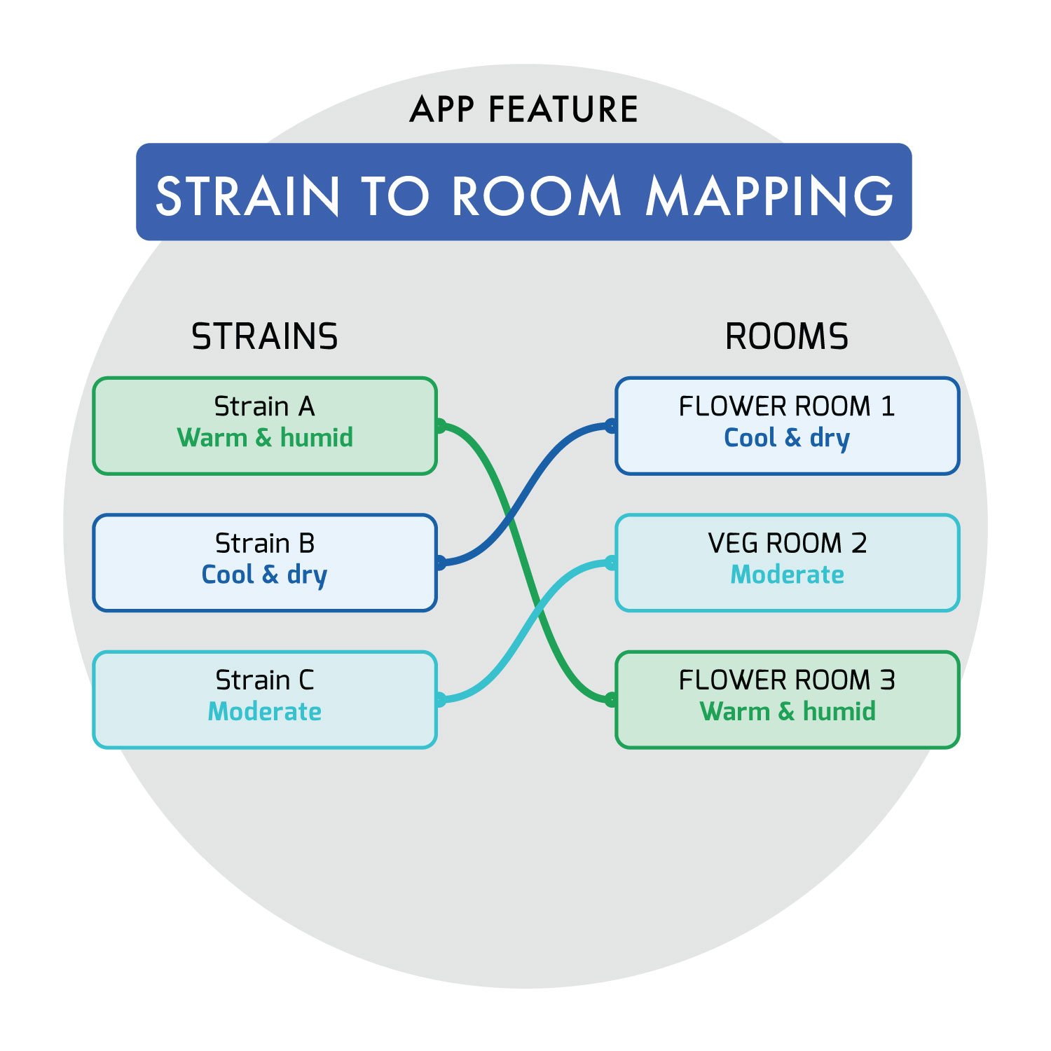 Features strain to room